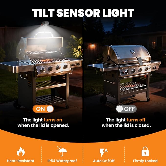 Grill Light for Blackstone Griddle & Weber Grill, Coinicxcel Rechargeable LED BBQ Lights for Outdoor Grill with 160°Beam 2-Level Brightness Auto On/Off for Blackstone Griddle Accessories Gifts for Men