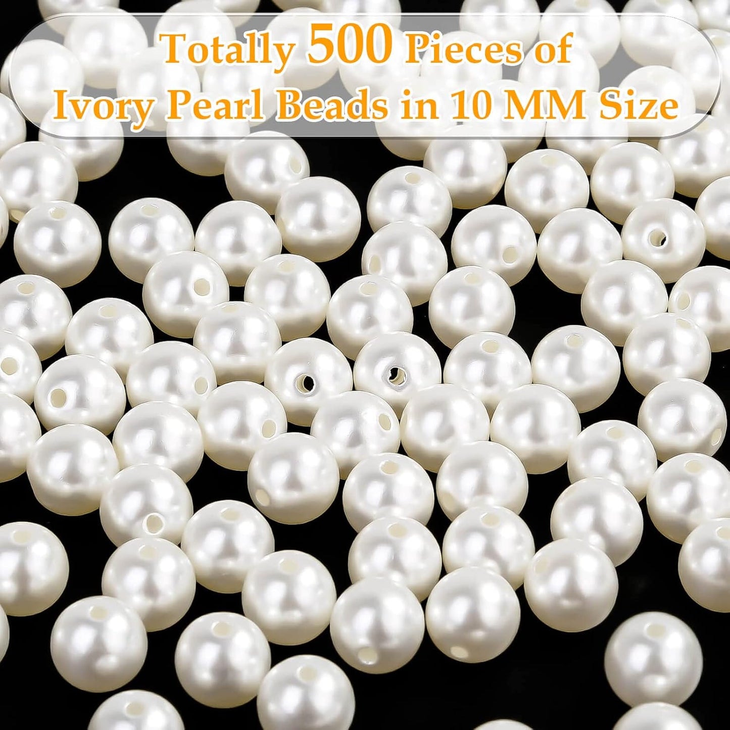 Pearl Beads for Craft, Anezus 500pcs Ivory Faux Fake Pearls, 10 MM Small Sew on Pearl Beads with Holes for Jewelry Making, Bracelets, Necklaces, Hairs, Crafts, Decoration and Vase Filler