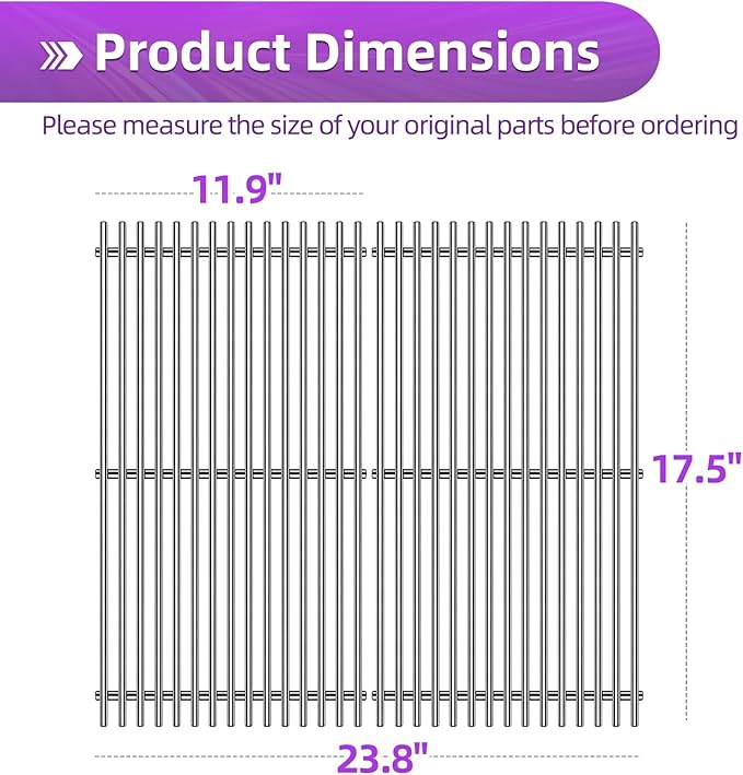 9MM 17.5" Stainless Steel Grill Grates for Weber Spirit E-310 E315 E320 E330 S310 S315 S330 GS4 Spirit 2 Grill Parts for Weber 7638, 7639 7525 Spirit 300 and Spirit II 300 Series Grills