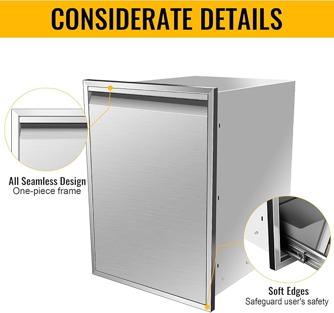 Outdoor Kitchen Drawers, Box Frame Style Flush Mount BBQ Drawer w/Stainless Steel Handle, BBQ Island Drawers For Patio Grill Station,Trash Drawer