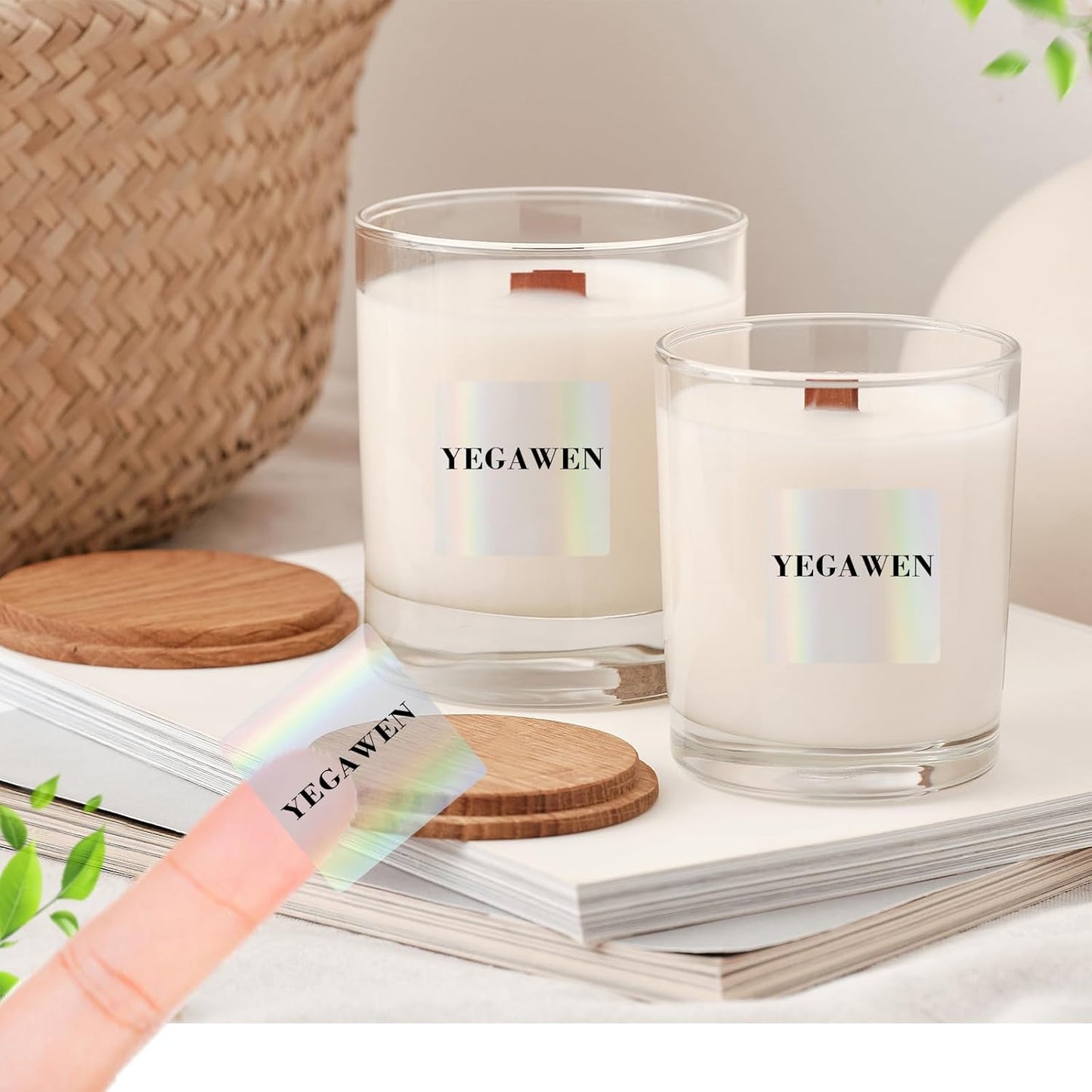 Square Transparent Clear Thermal Labels Stickers, 1.5 Inch Holographic Clear Transparent Thermal Label Stickers, Direct Printable Stickers for Small Businesses, Perforation Line Design- 300 Sheets