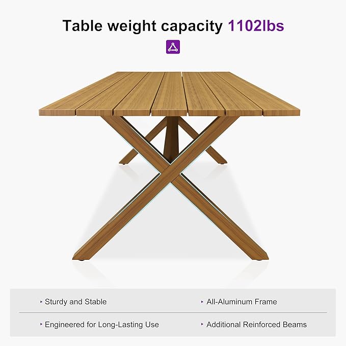 PURPLE LEAF Patio Dining Set for 4 All-Weather Wicker Woodgrain Aluminum 5 Piece Outdoor Table and Chairs Set Included Cushions for Backyard Indoor Kitchen Modern Outdoor Furniture Set Teak Color
