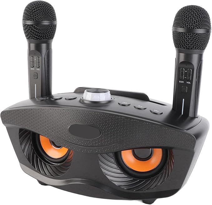 Speaker, KTV Karaoke Speaker with 2 Microphones for Home Party, 3000mAh Battery 10M Wireless Connection AUX Input USB Support (Black)