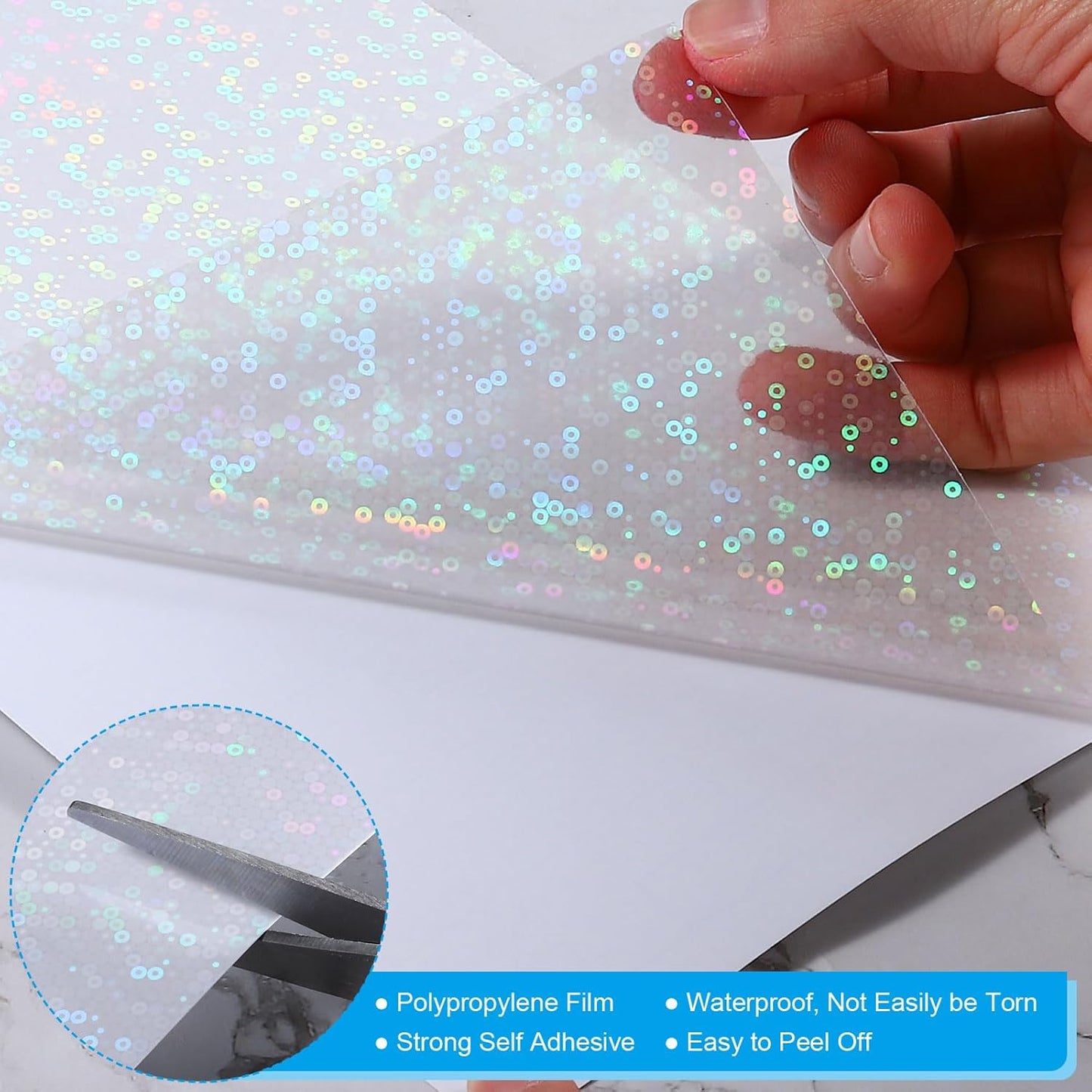 PATIKIL 8.3x5.8" Holographic Sticker Paper, 20Sheets A5 Polypropylene Self-adhesive Transparent Waterproof Laminate Overlay Film for Photo Cards Scrapbook Decorations, Circle