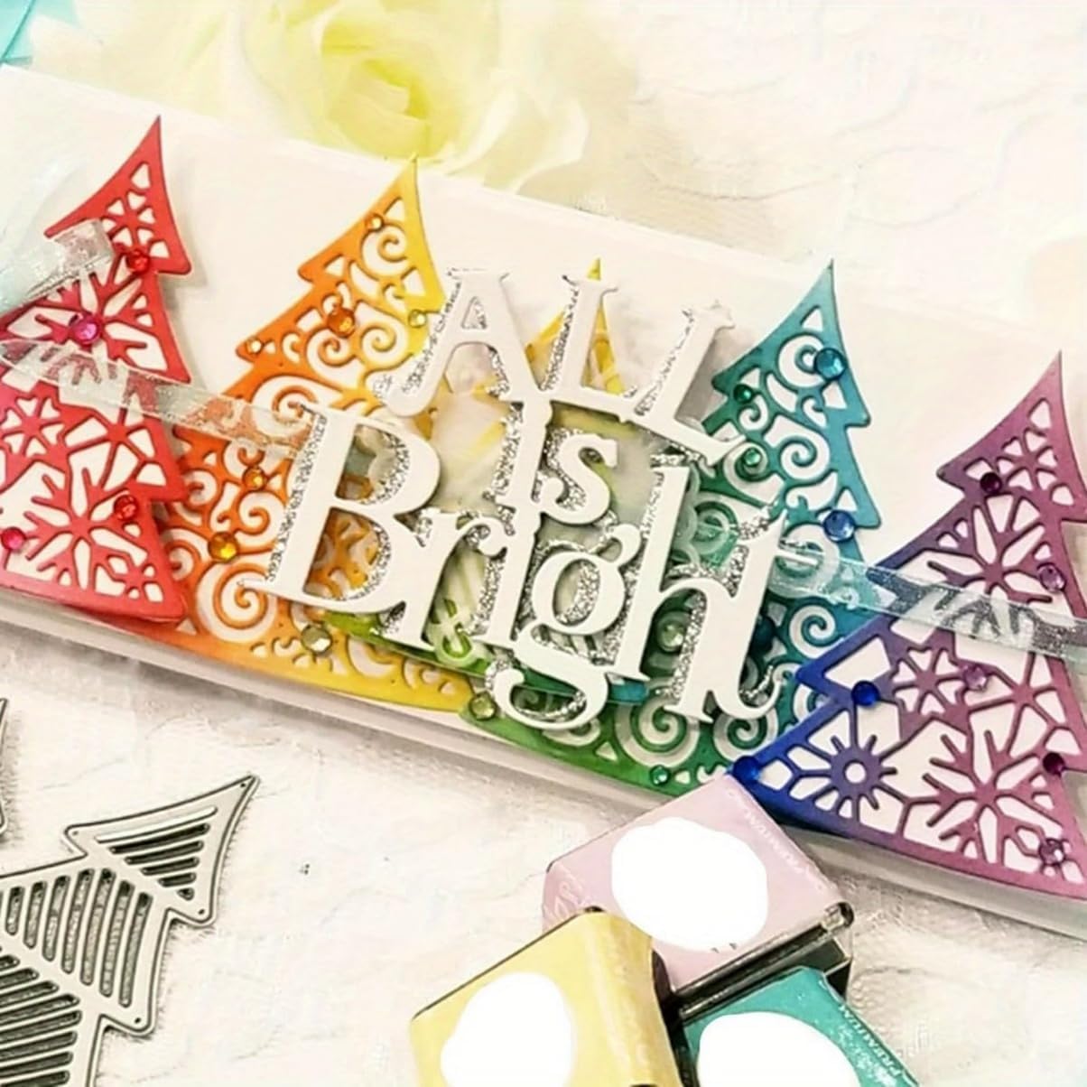 Metal Cutting Dies DIY Merry Christams Embossing Stencil Template Scrapbooking Card Making Mold Photo Album Arts Crafts Tools (Christmas Tree Set-14.3x9.1cm)