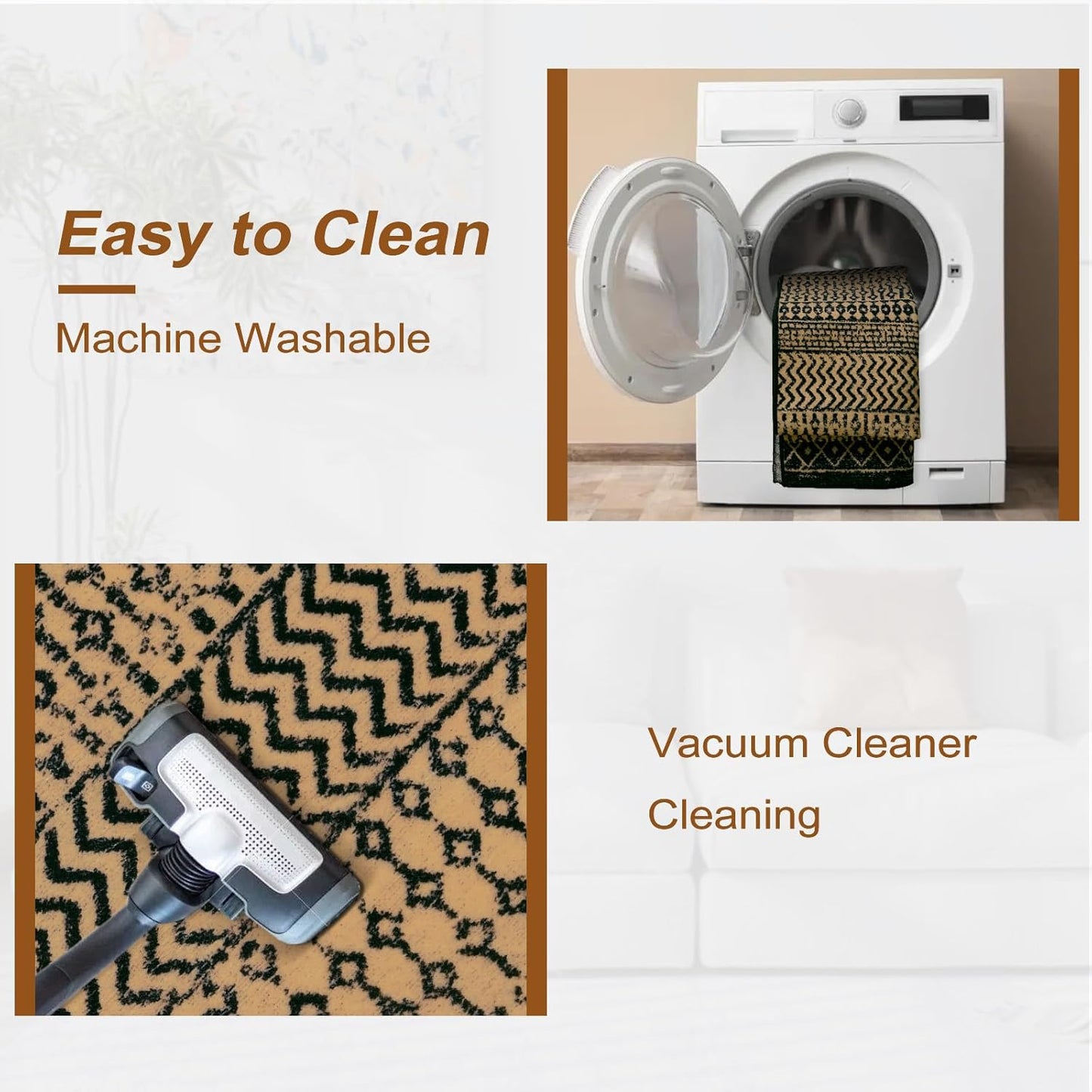 Moroccan Rug Runners for Hallways, 2x8 Ultra Soft Non-Slip Farmhouse Kitchen Rugs, Washable Natural Brown Rug Carpet Runner for Entryway Laundry Bedroom Doorway