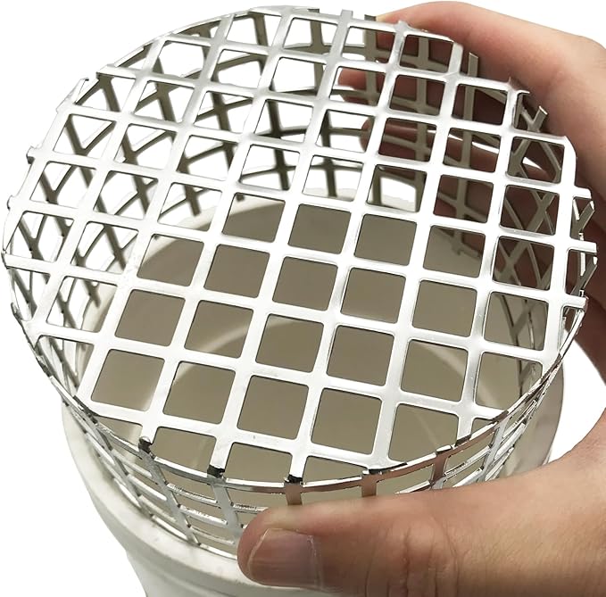 PVC Termination Mesh Vent Cover Cap, 304 Stainless Steel for 4.24" to 4.34" ID PVC Pipes – Furnace, Roof Vent, Exhaust Pipe Protector – Rustproof, Debris & Bird Guard – Conical Design for Max Airflow