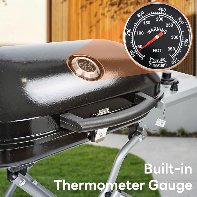Propane Gas Grill, Portable BBQ Gas Grill with 348 Sq.In. Large Grilling Areas, 15000BTUs, Portable & Foldable BBQ Griddle for Outdoor Camping, Tailgating, Parties, Backyard, Black