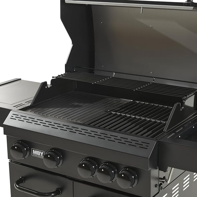 4 Burner Propane Grill,50000 BTU BBQ Grill with Side Burner and Enameled Cast Iron Grates,Visible Window Gas Grill with Wheels for Outdoor Cooking, Patio, Garden Barbecue Griliing