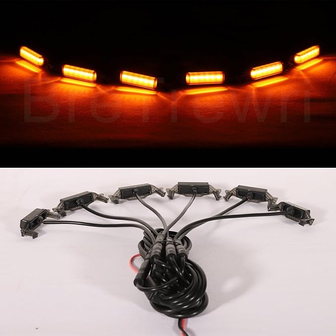 Led Grill Lights fit for 2019 2020 2021 2022 2023 Jeep Wrangler JL JLU Rubicon Sahara Sport Front Grille Grills Light Front Headlights Wrangler JL Jlu 2018-2023 Amber Accessories (JL Amber LED 6PCS)
