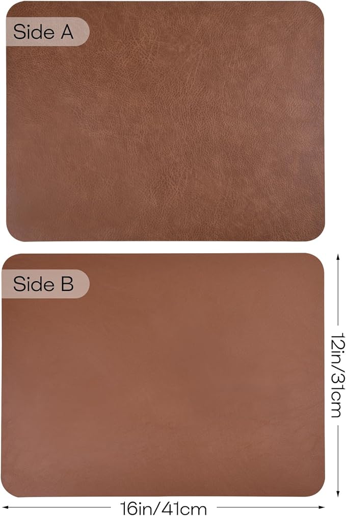 PU Leather Placemats Set of 6 Table Mats Heat Resistant Kitchen Place Mats, Waterproof Wipeable Dining Table Placemats for Home Party Outdoor, 15.8 x 11.8 inches (Brown)