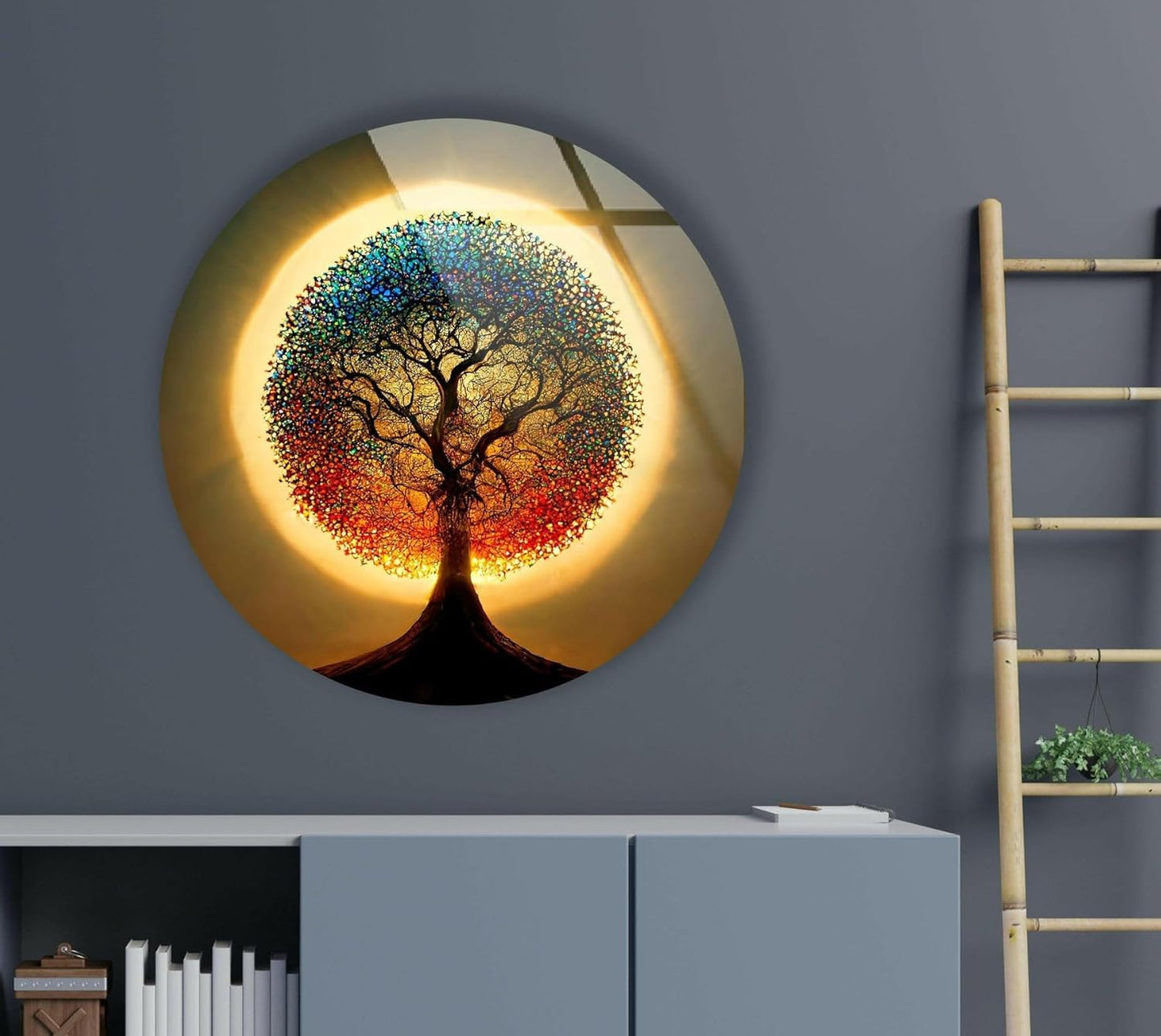My Photostation.com 39,4''(100cm) Diameter Life of Tree Round Glass Wall Art Tempered Glass Printing Wall Decor Large Wall Art Wall Hangings