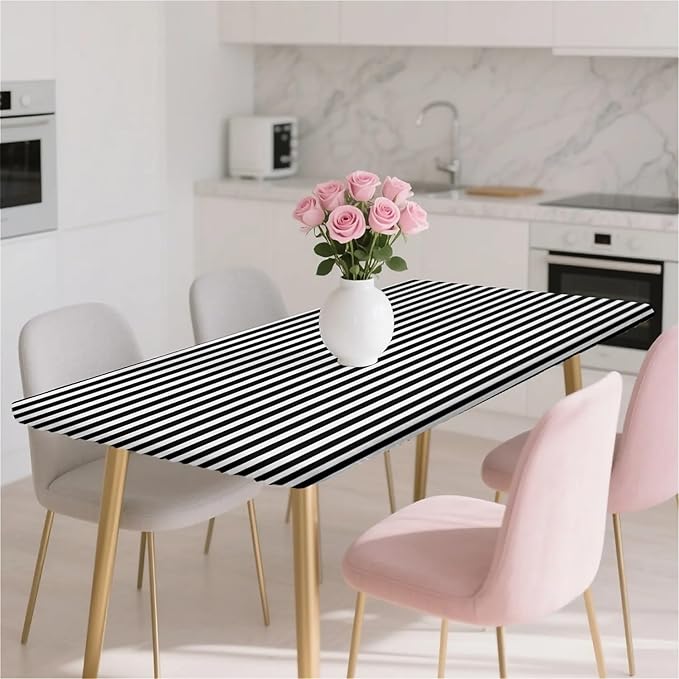 Rectangle Table Cloth Cover Waterproof Elastic Fitted Polyester Fitted Tablecloths for 4 Foot Tables for Indoor,Picnic, Camping, Outdoor （48" x 24"，Stripe）
