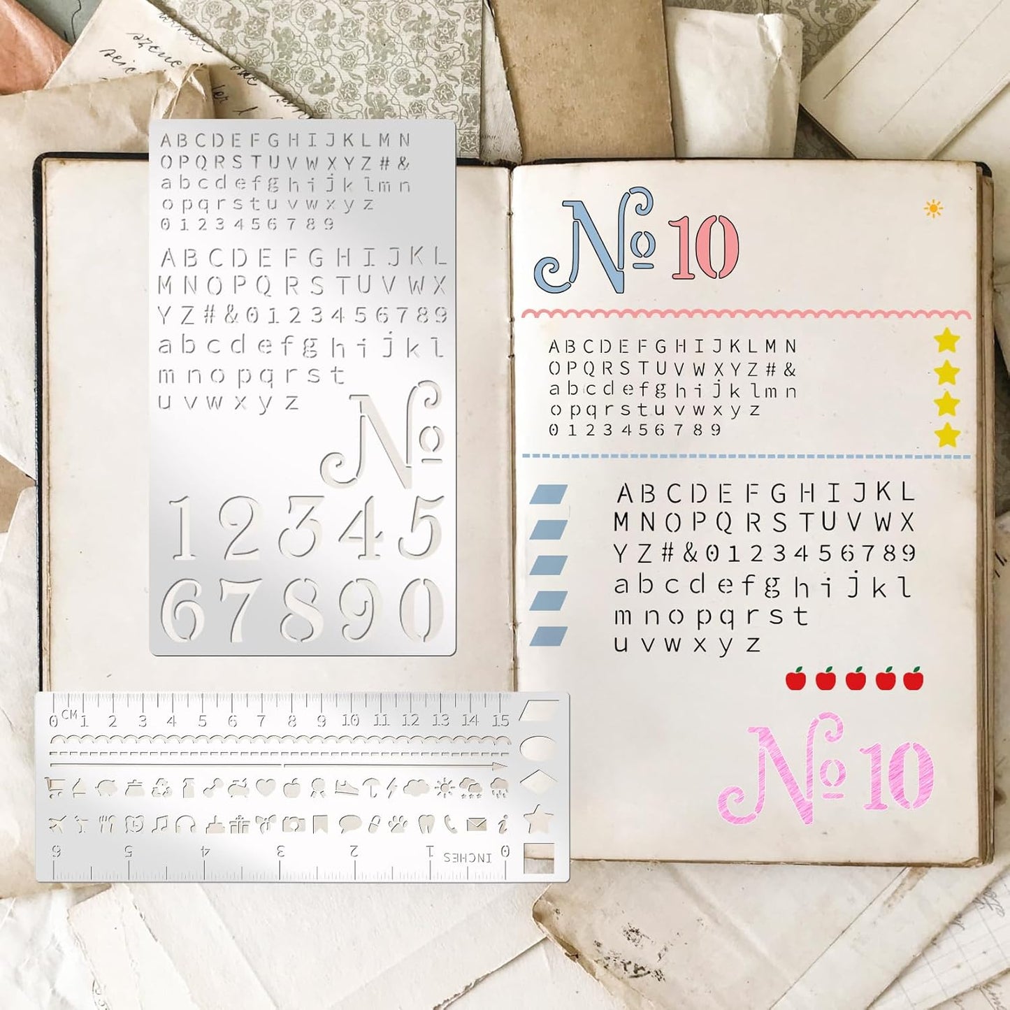 4 Pieces Metal Planner Stencil Journal Engraving Stencils Rustproof Small Letter Metal Stencils for Journaling, Bookmarks, Rulers, Planners, Scrapbooks (Metal4)