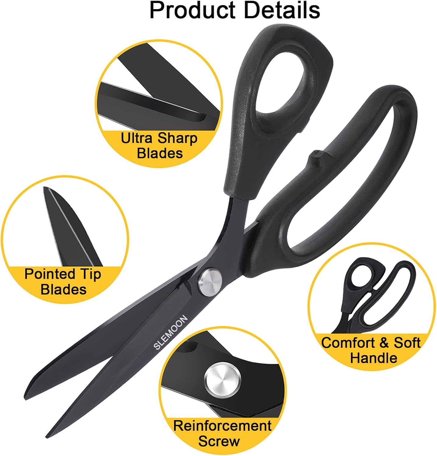 8.5 Inch Tailor Scissors All Purpose, Heavy Duty Premium Stainless Steel Scissors, Comfort Grip Handles for Fabric, Leather, Sewing & Crafting