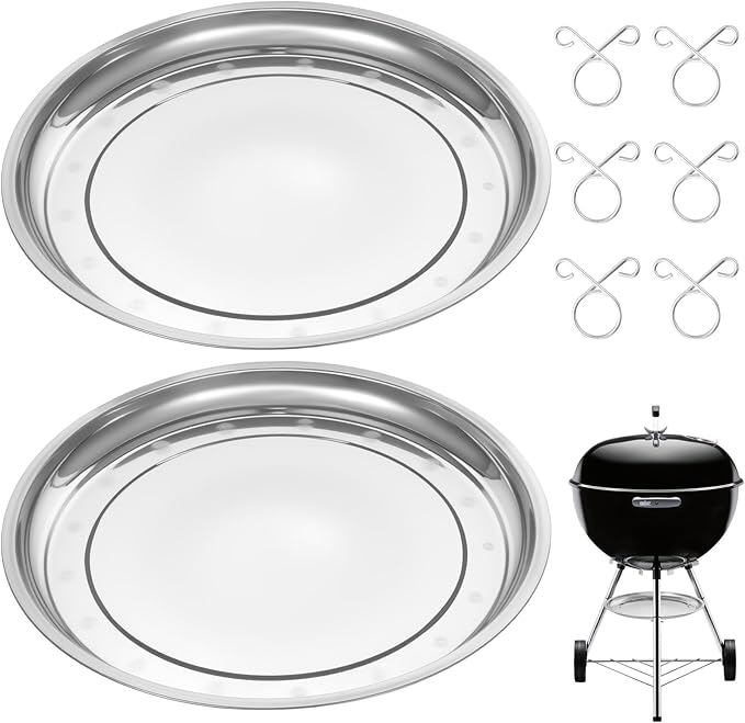 2 Pcs 13-1/2" Diameter Charcoal Grill Ash Catcher Pan Compatible with Weber 22" Kettle Grill, Ash Pan for Grill Replacement Parts