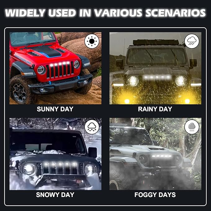 MAIKER White LED Grille Lights Compatible with 2024-2025 Jeep Wrangler JL JLU & Gladiator JT Original Factory Grille, 5PCS Front Grille Lights