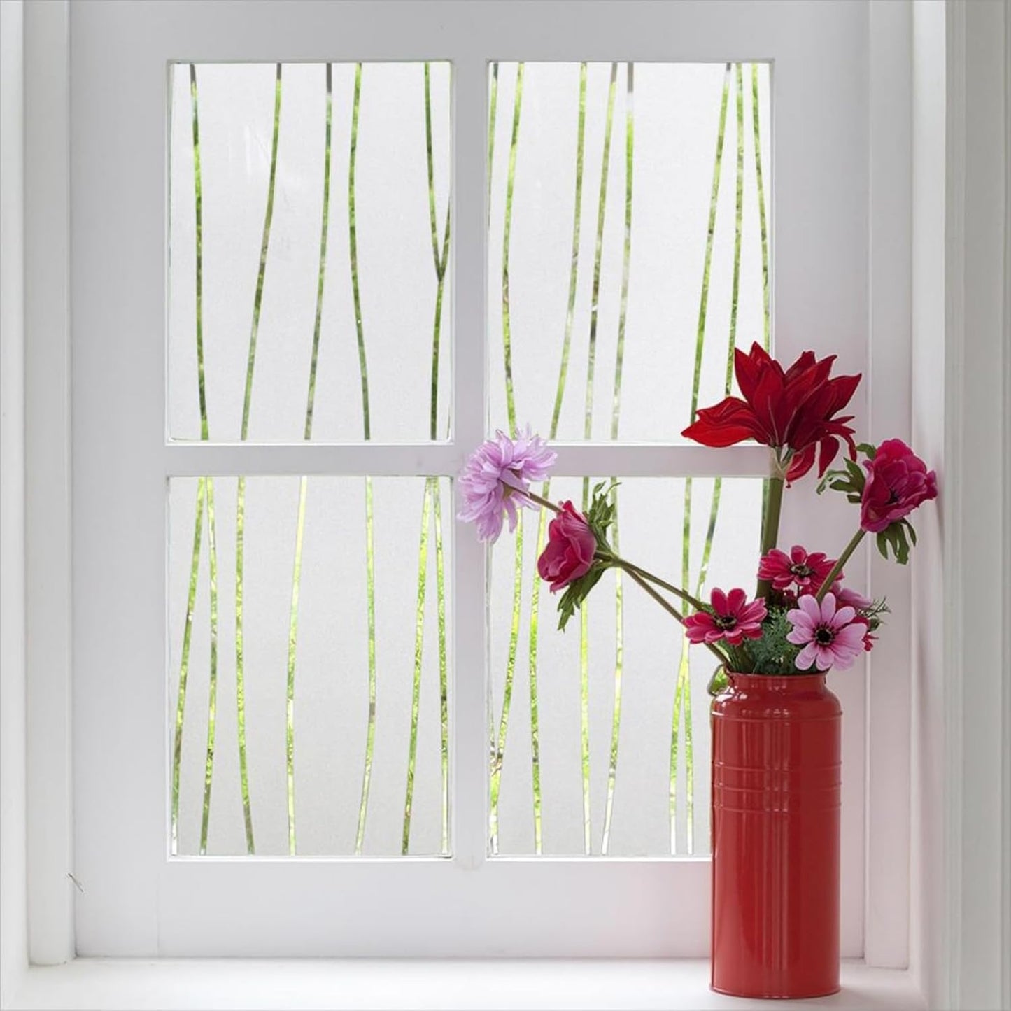 Finnez Window Privacy Film Decorative Frosted Window Cling Privacy Film for Glass, Non-Adhesive Heat Anti-UV for Home Office Living Room, Irregular Stripe Patterns, 11.8 x 78.7 Inches