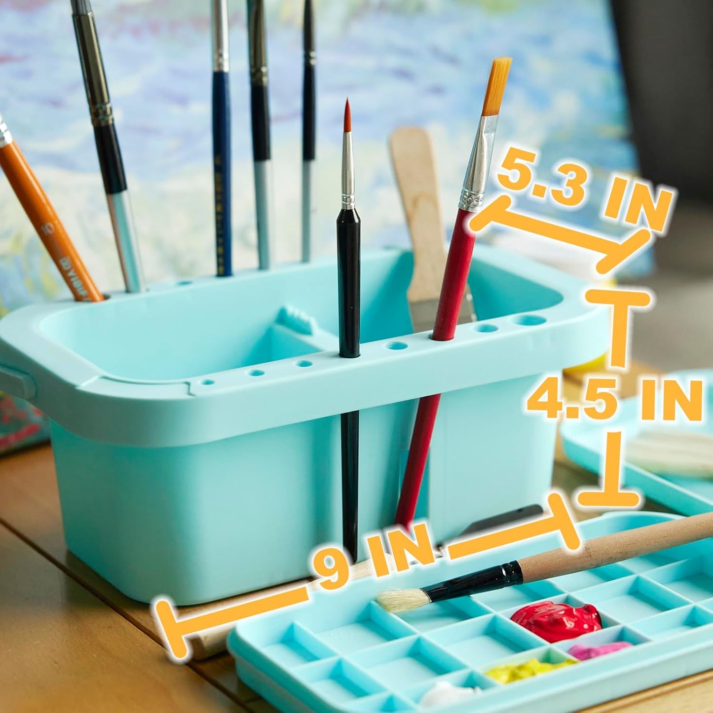 SEVENY Paint Brush Cleaner, Holder and Organizers with Palette,Trays & Rinser for Acrylic, Watercolor, and Water-Based Paints(Blue)