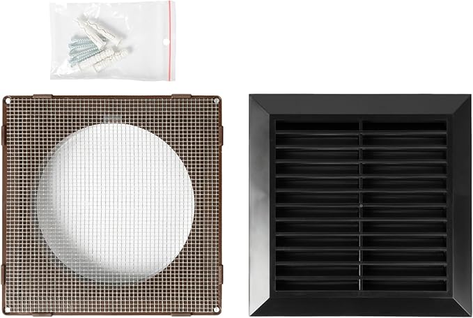 Black 5'' Inch Ventilation Grille - Inside/Outside use - (Flange 4.9''Ø/Cover 6.7''x6.7'') - Air Vent Louver - Exhaust Hood - Available 3 Sizes / 4 Colors.