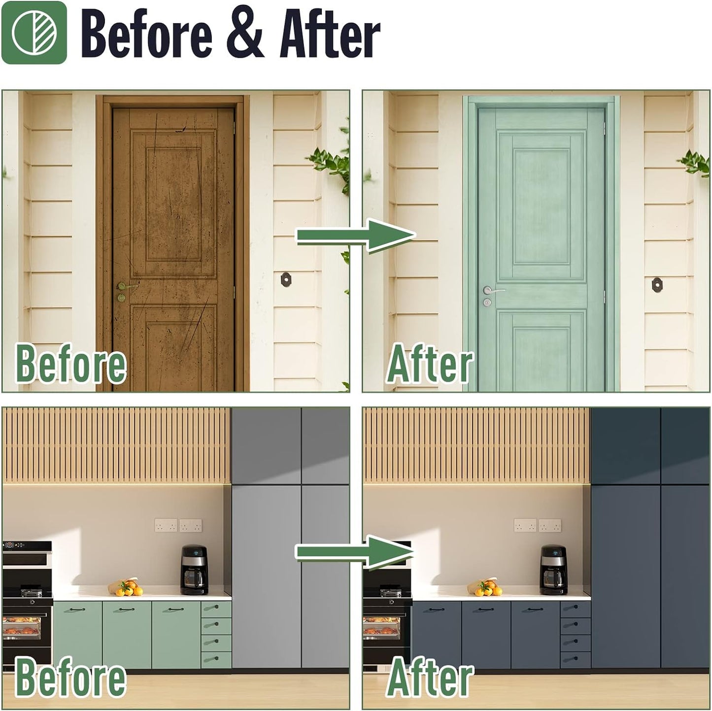 DWIL Matte Finish Furniture Paint - 32 Oz Wood Paint for Cabinets, Doors, Tables, and Dressers Refinishing - Water-Based, Non-Toxic & Odorless, Easy to Apply(Blue Grey)-With Tools