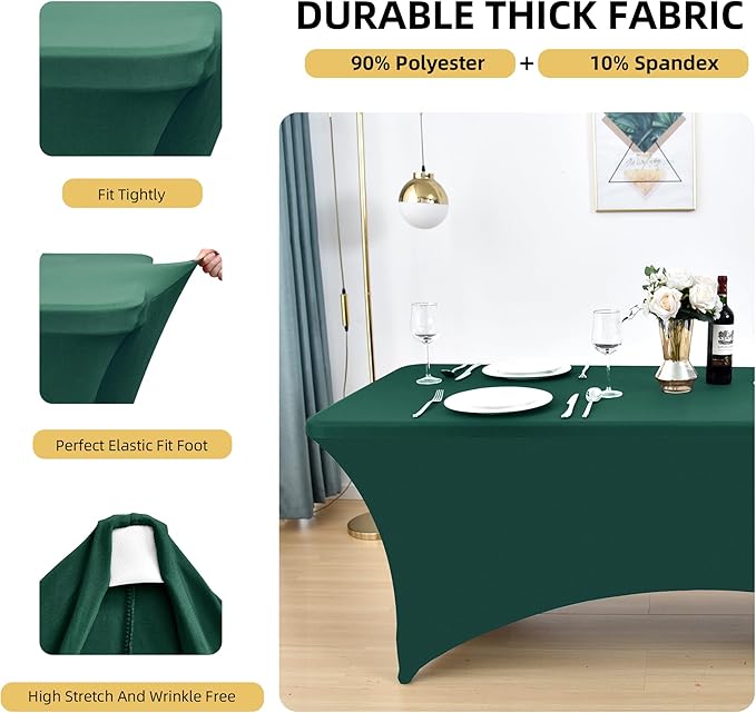 2-Pack 8ft Spandex Table Covers for Rectangle Folding Tables - Washable Elastic Tablecloth - Ultimate Fitted Table Protector for Birthday Parties, Trade Shows, Banquet