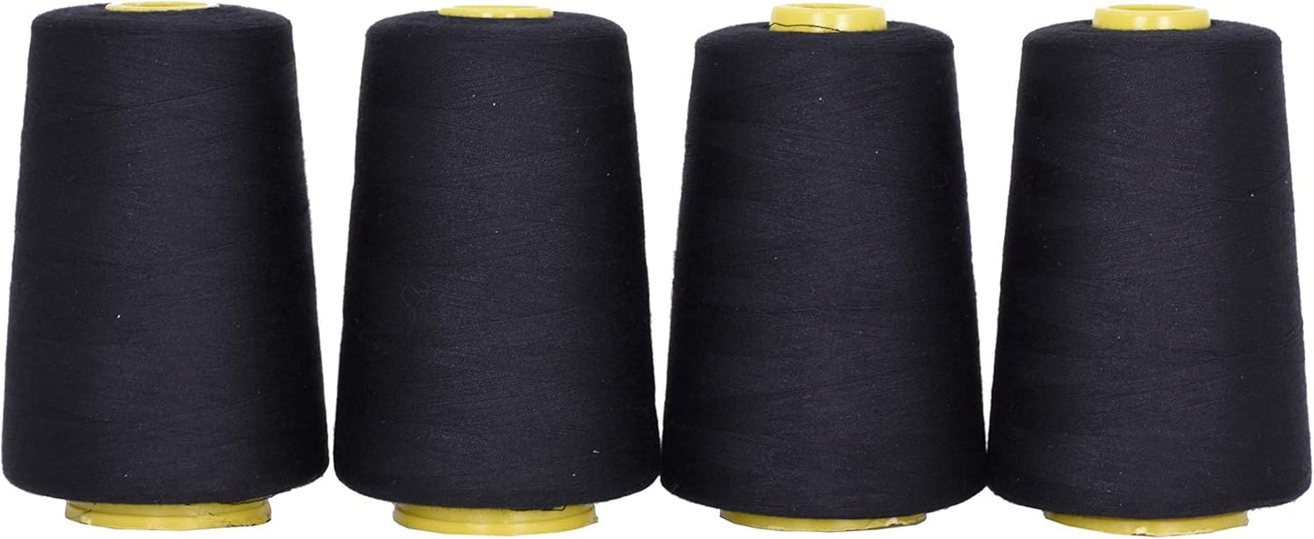 Mandala Crafts 4 Pack of Serger Threads Cones Spools - 40S/2 24000 Yards Polyester Black Threads for Sergers Machine and Overlock Quilting Sewing Machine