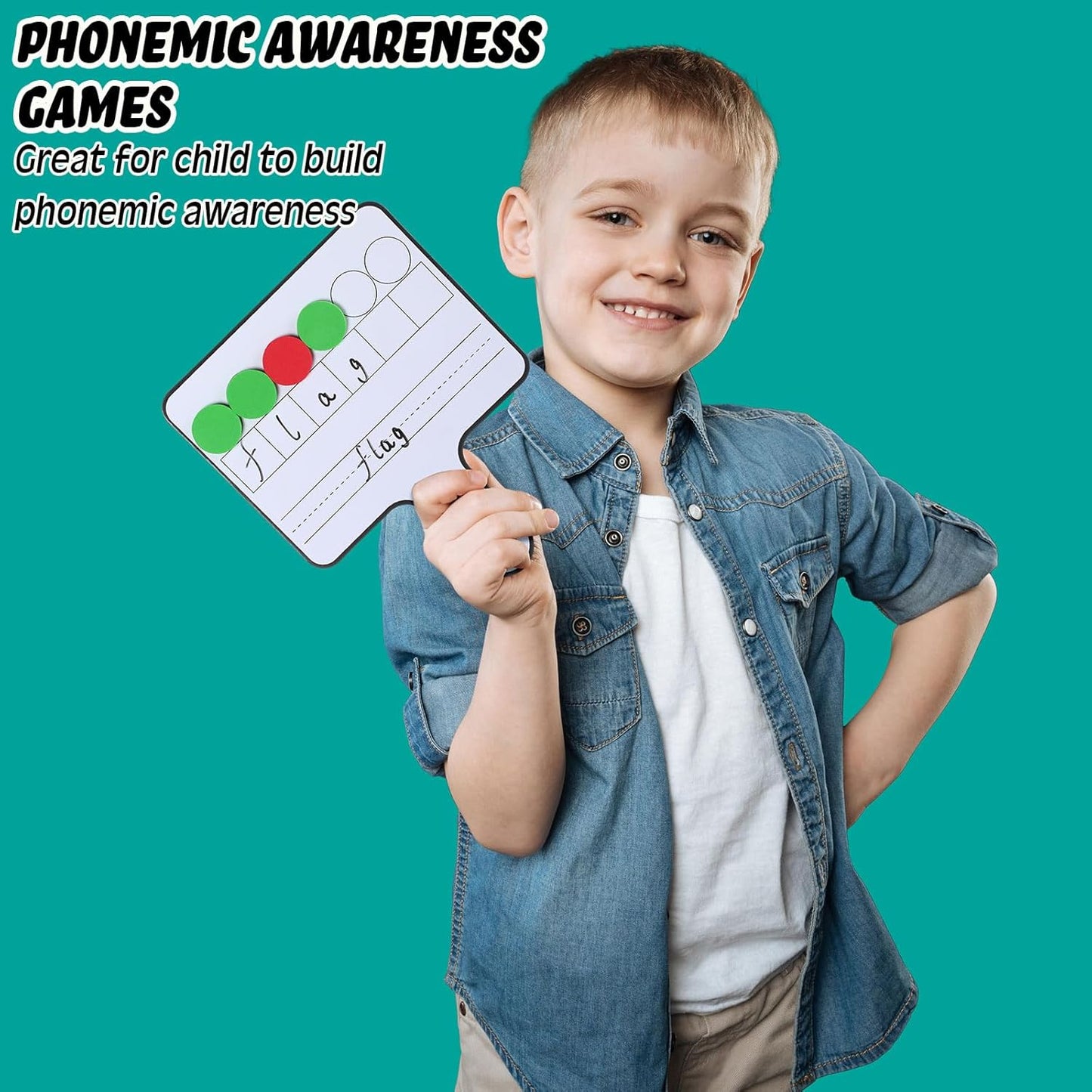 Seajan 3 Pcs Magnetic Paddle Set Education Dry Erase Double Side Handheld Answer Board with Magnetic Counters Discs Phonemic Awareness Phonics Games Toy for Students Kids Teaching Supply (Color)