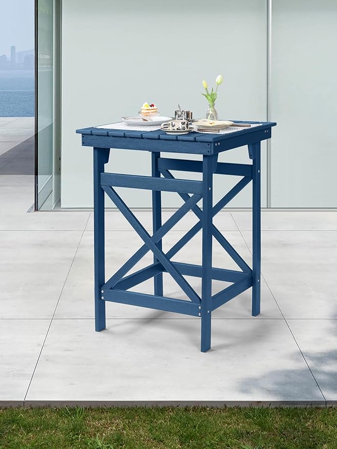 HDPE Outdoor Bar Table, 41" Adirondack Outdoor Bar Height Table, All Weather HDPE High Top Pub Table, Square HDPE Patio Bar Tables for Balcony, Deck, Backyard, Poolside, Navy