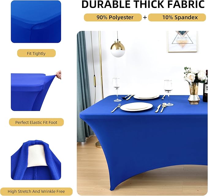2-Pack 4ft Spandex Table Covers for Rectangular Folding Tables - Wrinkle Resistant Stretch Tight Table Cloths - Ultimate Fitted Table Protector for Parties, Banquet, and Wedding