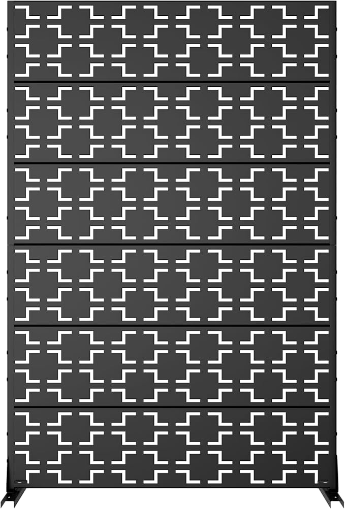 Casaphoria Metal Privacy Screen Outdoor, 72" H x 47" W Freestanding Decorative Privacy Screen for Patio Deck Balcony Garden with Stable Base, Black-Brick