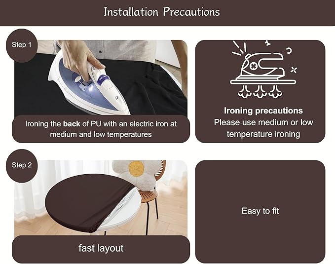 Round Fitted PU Tablecloth with High Elastic Edge 51 Inch Dia Waterproof Oil Proof Table Cloth Anti-Scald Stain-Resistant Wipeable Table Cover for Indoor Outdoor Picnic (Coffee,51" Dia)
