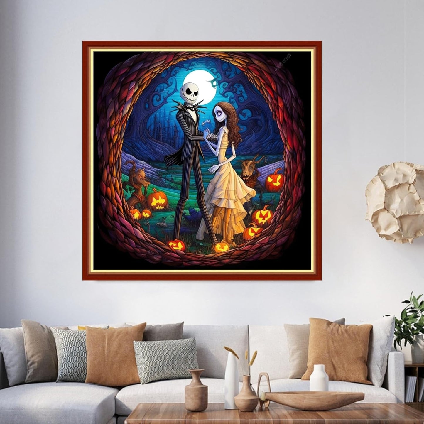 Foxhool Beginners Cross Stitch Kits Stamped Full Range of Embroidery Kits for Adults DIY Cross Stitches kit Embroidery Patterns for Needlepoint kit-Skeleton Couple 17.7x17.7 inch