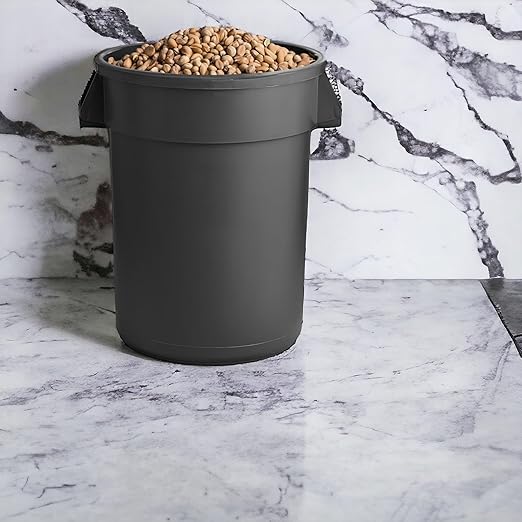 PRO&Family Commercial Round Trash Can with Lid and Dolly Rolling Waste Container, Ingredient Bin, Heavy-Duty Plastic, Anti-Static, Kitchen, Office, Outdoor Use (Black, 44 Gallon)