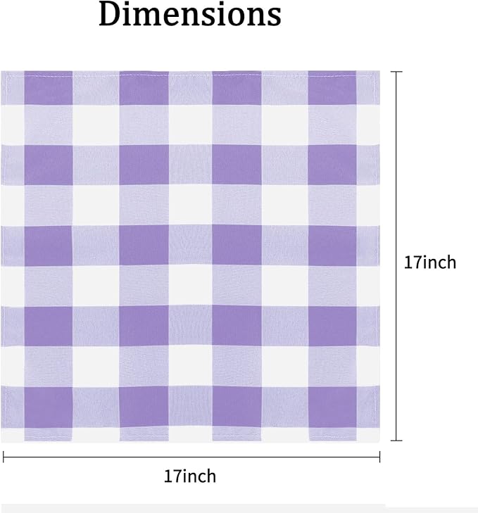 Buffalo Plaid Table Napkins Set of 50 Checkered Cloth Napkins 17x17 inch Washable Dinner Gingham Pattern Napkins Soft Napkins for Wedding Party Dining Banquet(Lavender and White)