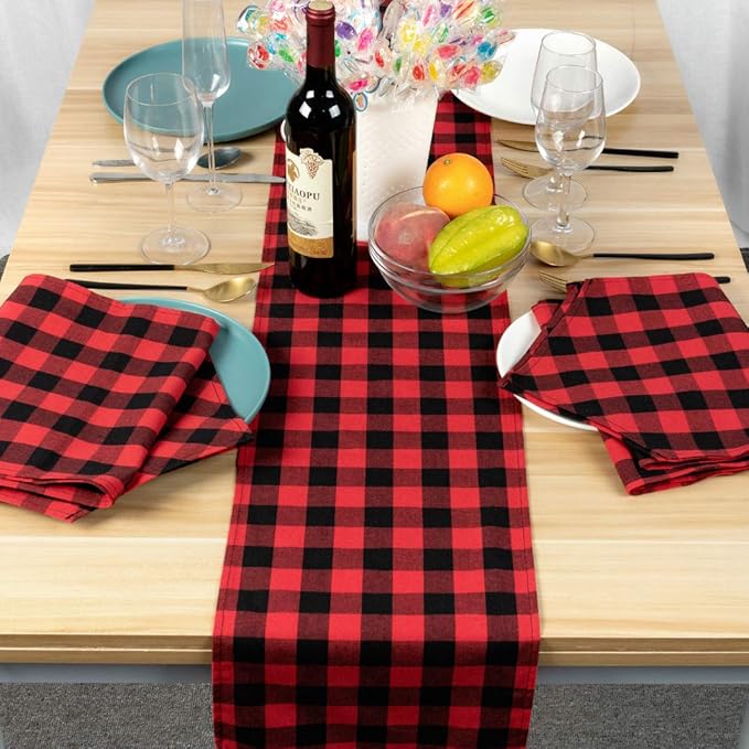 3 Pack 12"x108" Buffalo Check Table Runners Red and Black Plaid Table Runner for Christmas Dinner, Lumberjack Party, Outdoor or Indoor Gatherings Table Home Decorations 12"x108"