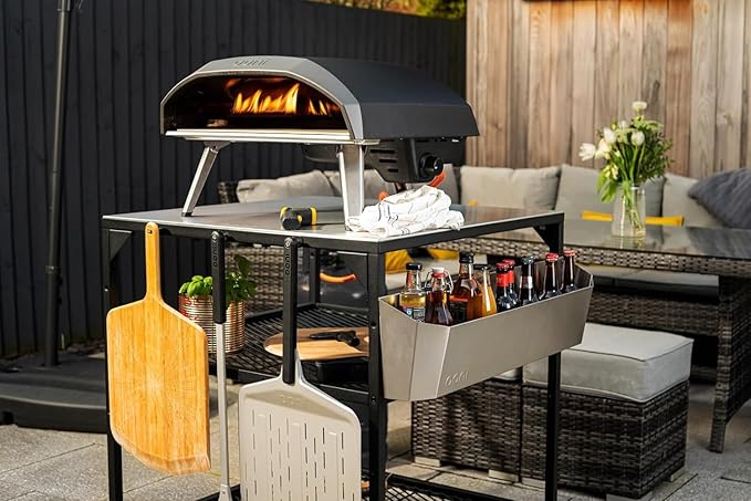 ooni Large Modular Outdoor Table - 31x31x35 Inch Stainless Steel Pizza Oven Stand, Barbecue Cart, Outdoor Pizza Station