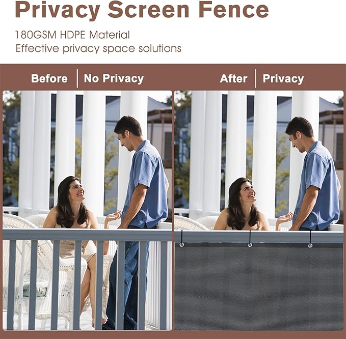 Sunny Guard Customized 3.3'x15' Drak Grey Balcony Privacy Screen,180 GSM Apartments Railing Fence Cover,Heavy Duty Mesh Windscreen for Deck,Outdoor,Backyard,Patio