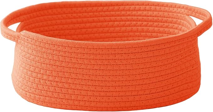 Woven Basket,Small Rope Storage Bin with Handles & Ribbon Bag, Organizer for Shelves Closets,Gift Basket Empty for Birthday,Books,Dog Toys,Orange
