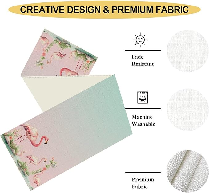 Flamingo Table Runner,Teal Pink Flamingo Family with Flowers Grass Watercolor Style Table Center Decor for Family Kitchen and Living Room Outdoor Farmhouse Party Table Decorations, 13"x90"