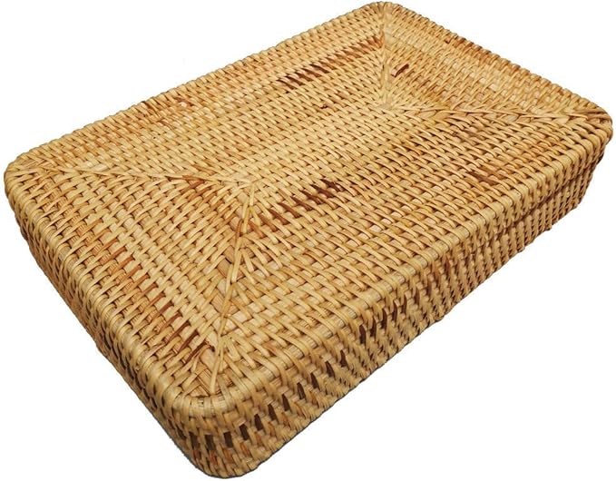 i-Lan Rattan Basket Divider, 12 Inch Divided Tray with 3' Deep Wall, Decorative Wicker Serving Basket for Fruit, Snacks, Catch All Dish
