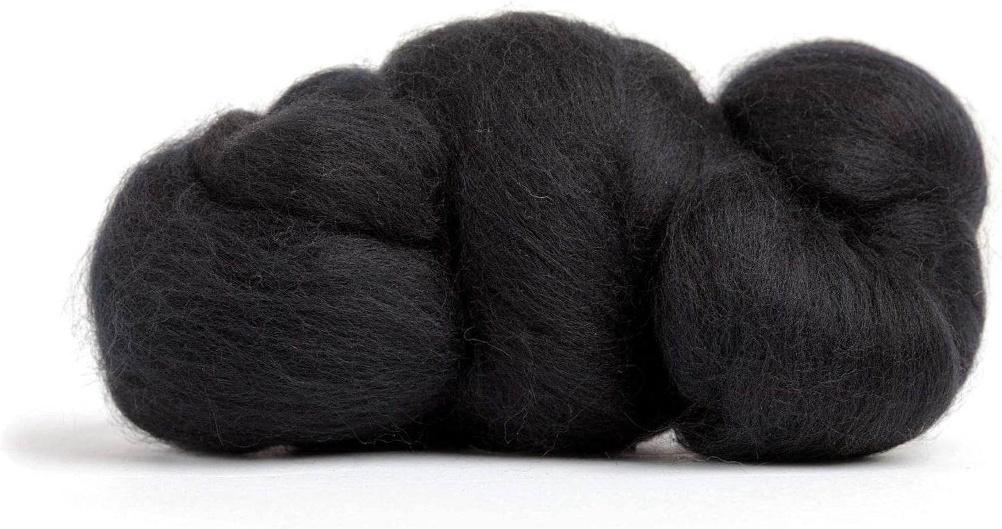 Desert Breeze Distributing 100% Natural Merino Wool Roving - Premium Combed Top Merino Roving Wool - Tapestry, Spinning, Wet Felting & Needle Felting Supplies - 21.5 Micron - 1 oz, Color Black