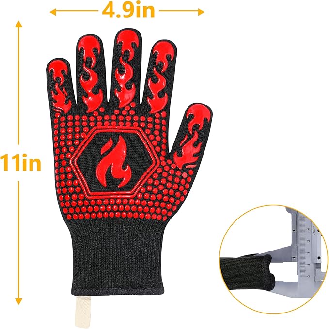 QUWIN BBQ Gloves, BBQ Accessories 1472℉ Extreme Heat Resistant, Grilling Gloves Silicone Non-Slip Oven Mitts, Kitchen Gloves for BBQ, Grilling, Cooking, Baking-1 Pair… (One Size Fits Most, Red)