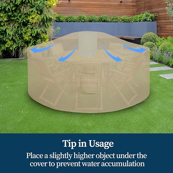 Easy-Going Round Patio Furniture Cover Waterproof Outdoor Dining Table and Chair Cover Anti-UV Outside Sectional Sofa Set Covers (62"DIA x 28"H, Camel)