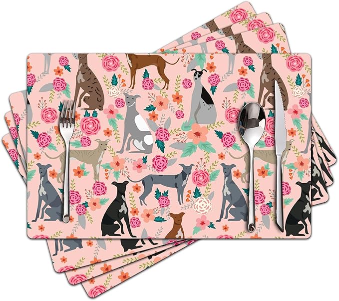 Dog Placemats Set of 4 - Animal Heat Resistant Placemats for Dinner Table, Non-Slip Waterproof Oil-Proof Washable Reusable Placemat for Indoor Outdoor Kitchen Decor, 15.75In*11.81In