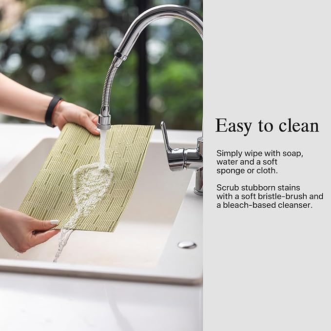 Placemats Set of 12 - Easy Clean Woven Vinyl Placemats for Dining Table, Indoor/Outdoor Place Mats, Washable PVC Table Mats （Pea Green）