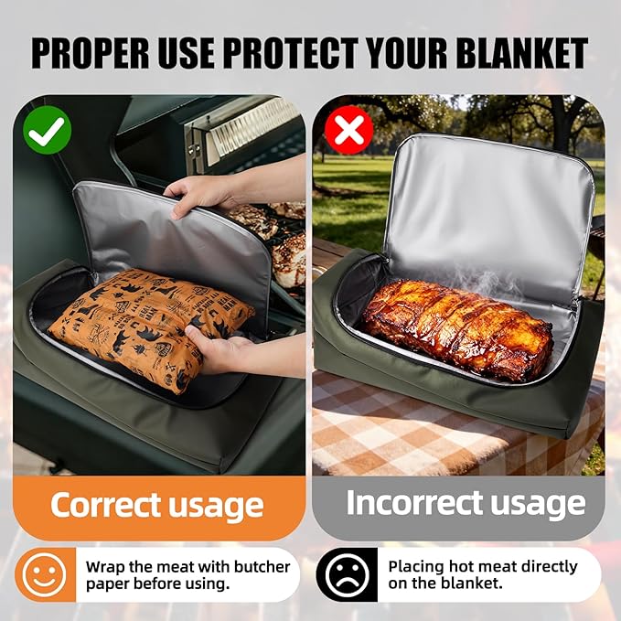 BBQ Blanket for Resting Meat, Leak-Proof Insulated Meat Resting Bag, 270° Top Opening for Large Briskets, Turkey, Washable Smoker Accessories Gift for Men or BBQ Lovers - 21in