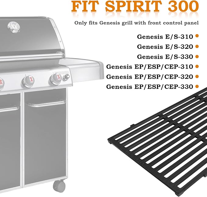 19.5 inch Grill Grates for Weber Genesis Grill Parts, Genesis 300 Series Grates E310 E320 E330 S310 S320 S330 Gas Grill Cooking Grids, Cast Iron Grill Grates Replacement for Weber 7524 7528
