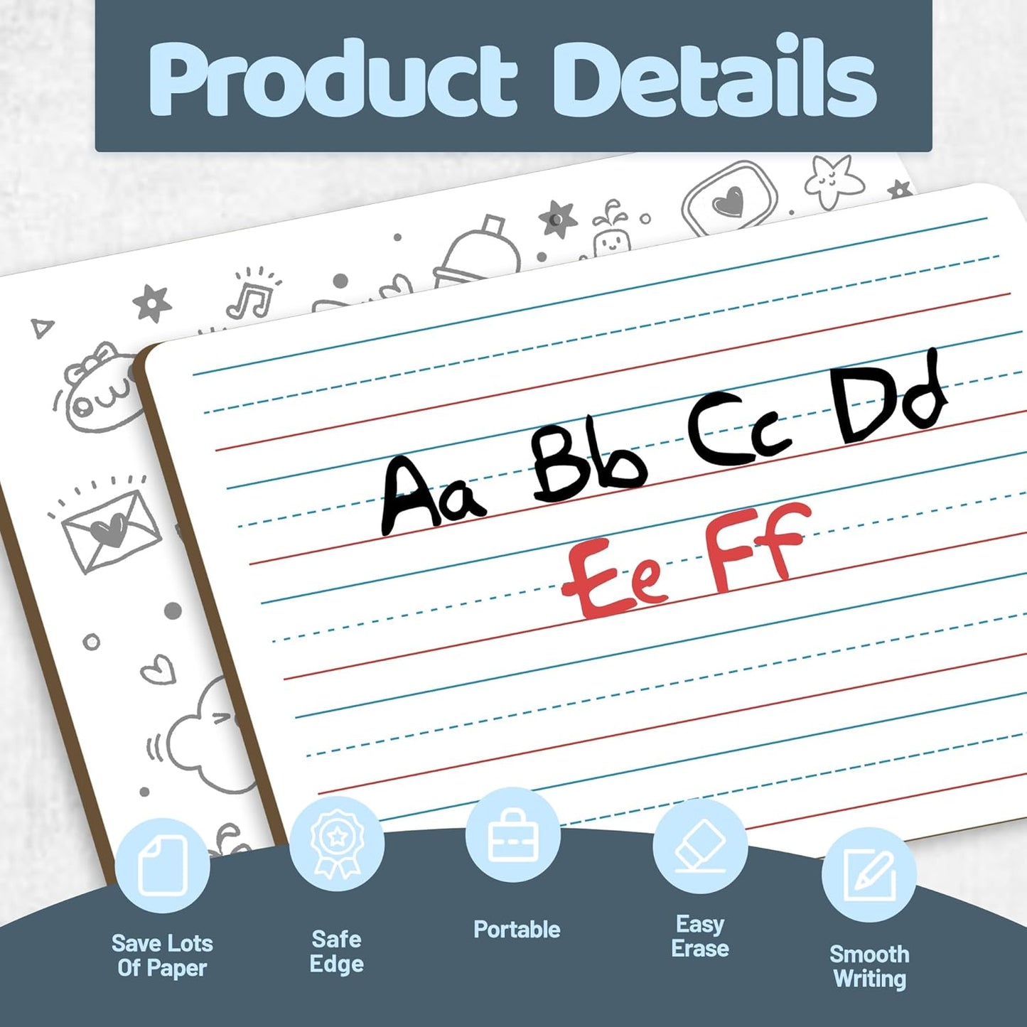 White Board Dry Erase Boards Classroom Pack Mini White Boards 9" x12” Double Sided Personal Whiteboards for Students Teachers School Supplies Lapboards (6Pack line whiteboard & Erasers & Pens)