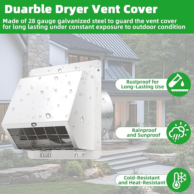 6 inch wall vent Cover Dryer Vent Cover Outside Exhaust Vent Cover Cap,Wall Mount Extractor Vent with Mesh & Cushioned Flap,Exterior Wall Vent Hood Outlet Air Vent for Range Hood Duct HVAC Ventilation